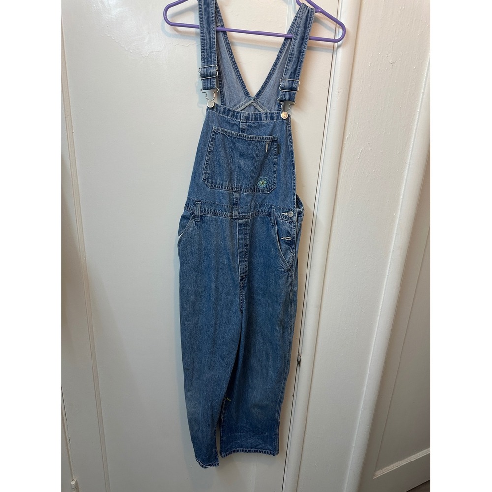 Genuine Girl Vintage Denim Overalls Blue Cotton Flower Embroidered XL 16